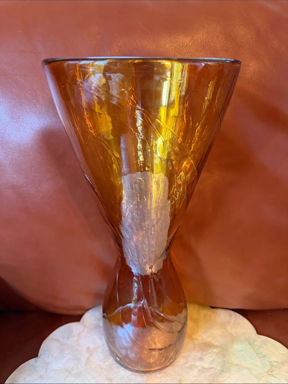 Vintage MCM Amber Glass Decorative Vase - Elegant Home Accent
